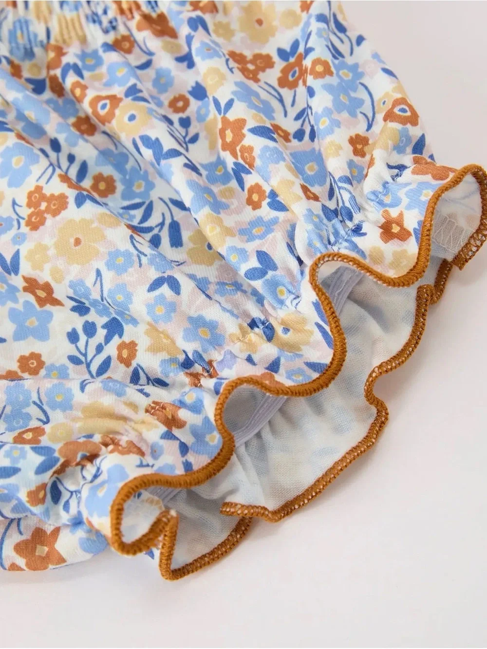 Girls Floral Smocked Matching Set in Blue and Orange